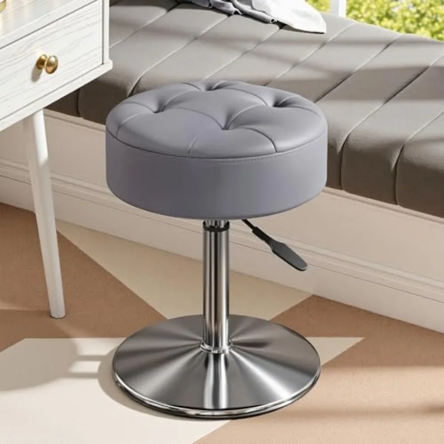 Vanity Stool with Adjustable Height 360Swivel Ottoman Chair for Adults Round Padded Makeup Stool with Stable Support for Vanit