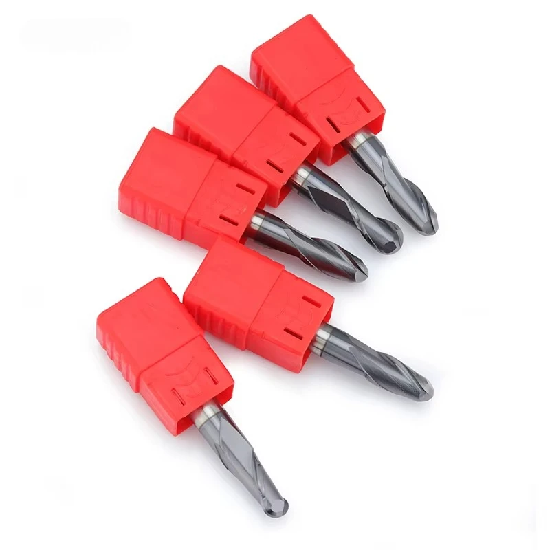 HRC55 Solid Carbide Ball Nose End Mills - 2 Edge AL Coated Milling Cutter for Steel Machining (Pack of 10)