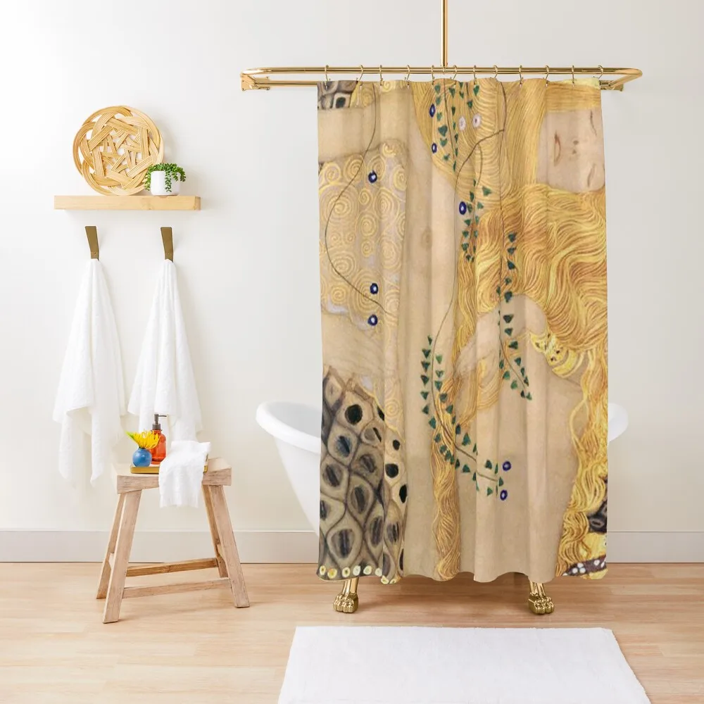 

Water serpent I by Gustav Klimt-Gold Mermaid Art Nouveau Symbolism Shower Curtain Shower Bath Curtain