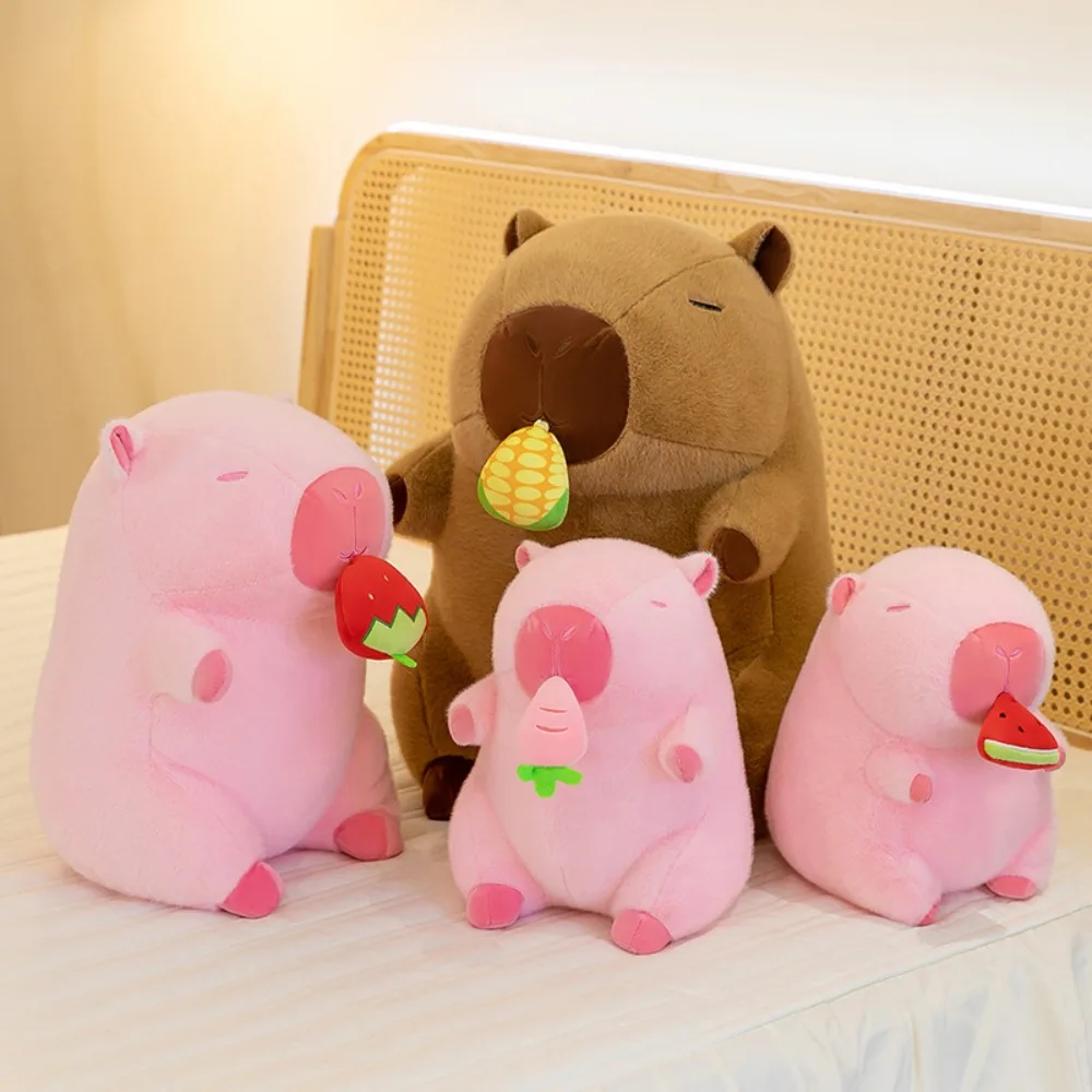 Juguete de peluche de capibara de aguacate de algodón PP, muñeco de capibara de fresa esponjoso de simulación, Capibara rosa suave, juguete esponjoso de Anime, decoración del hogar