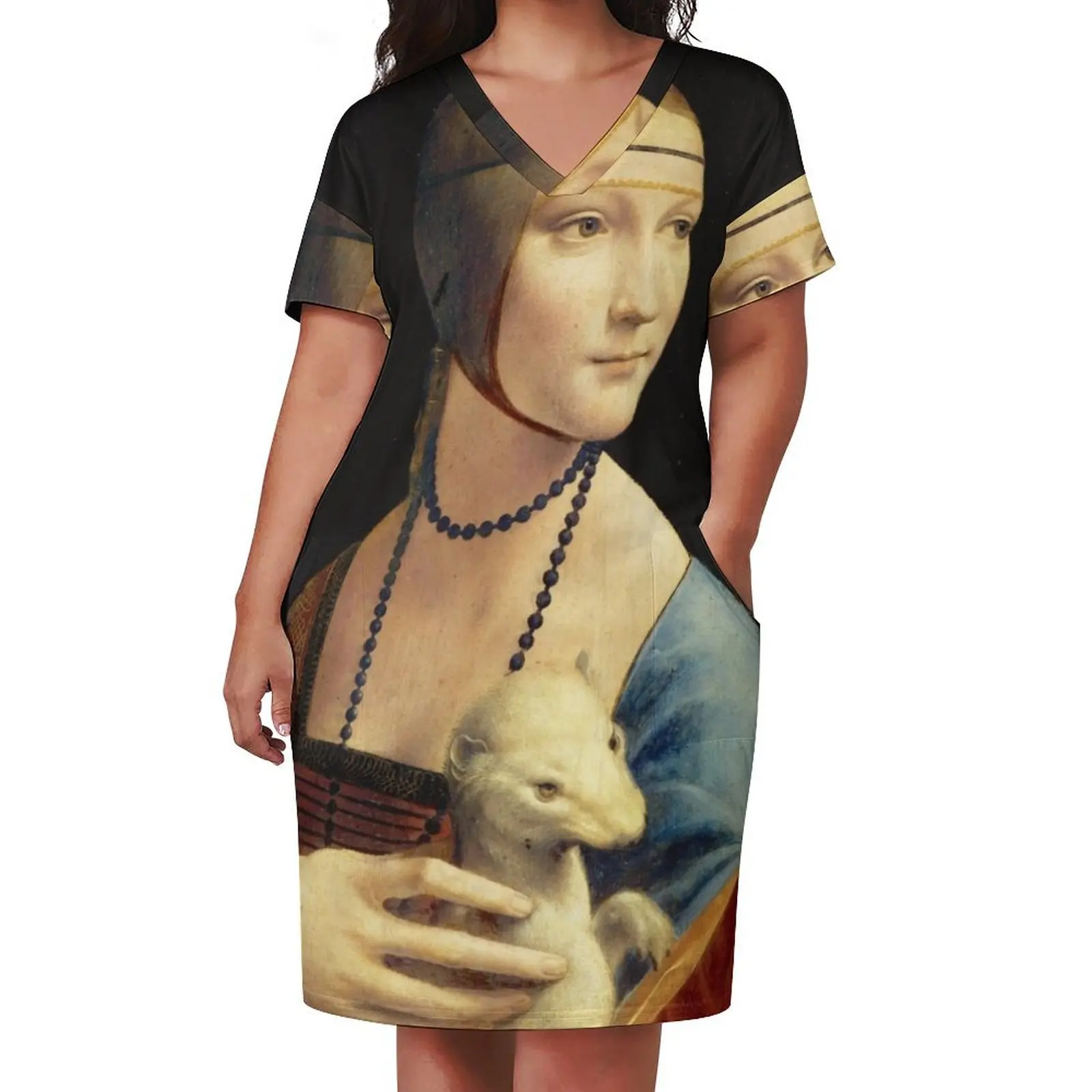 Lady with an Ermine by Leonardo da Vinci Loose Pocket Dress Summer women