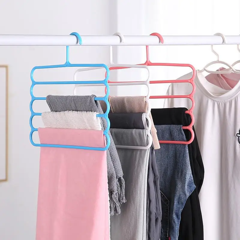Multi Layer 5-Tier Pants Hanger Space Saving Slip Resistant Adjustable Design For Household Storage