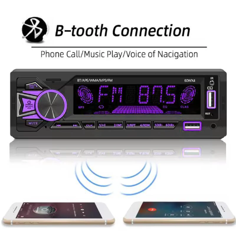Universal 1 DIN Car MP3 Player B-tooth WIRELESS, FM Radio, USB/TF/AUX Input, Fast Charger, Time Display, Multimedia Stereo for A