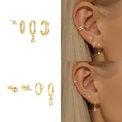 4PCS Trendy Gold Color Cartilage Huggie Hoop Earrings Set Tiny Hypoallergenic CZ Ear Cuff Studs for Women Cute Piercing Jewelry