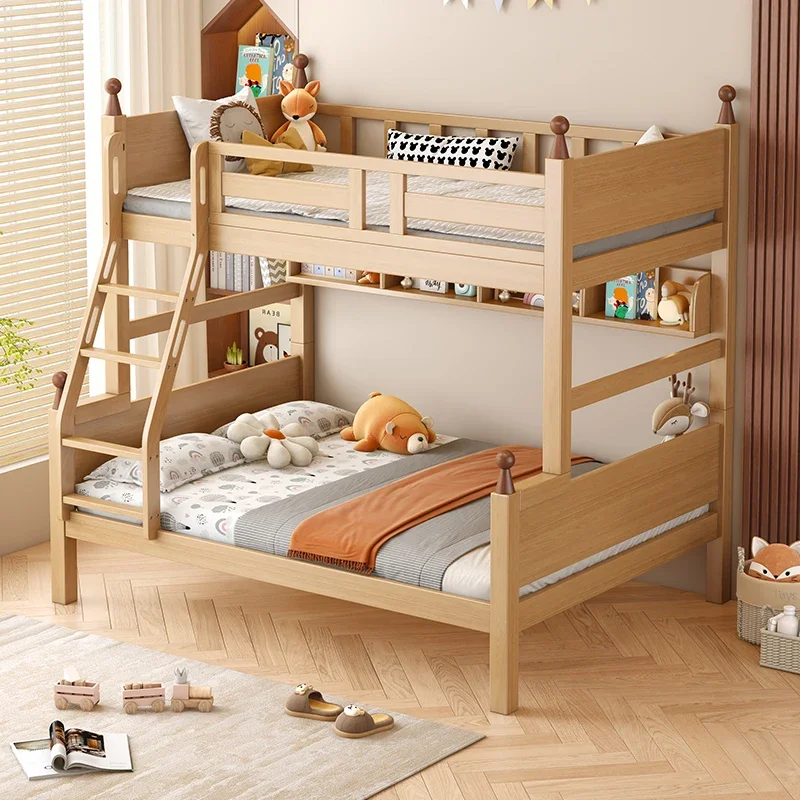 

Full solid wood upper and lower beds, double-layer high and low multi-functional small apartment upper and lower bunks