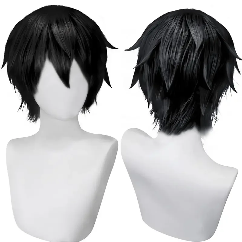 SN55Parrucca nera per uomo donna parrucca cosplay corta nera da uomo parrucca a strati parrucca cosplay nera soffice per la festa di Halloween @ 54WE
