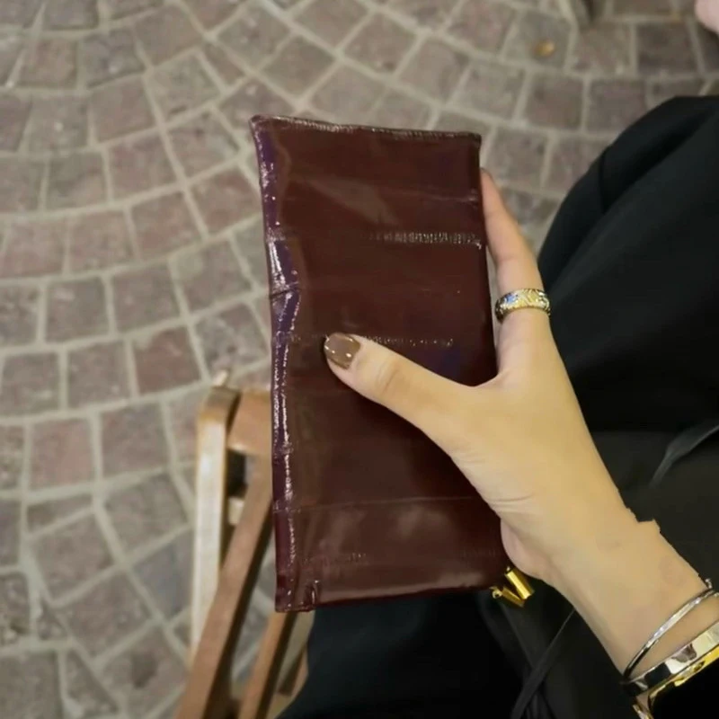 Genuine Leather Mini Clutch Clip Bags For Women Luxury Designer Handbag And Purse 2026 New In Metal Sheet Decoration Slim Wallet