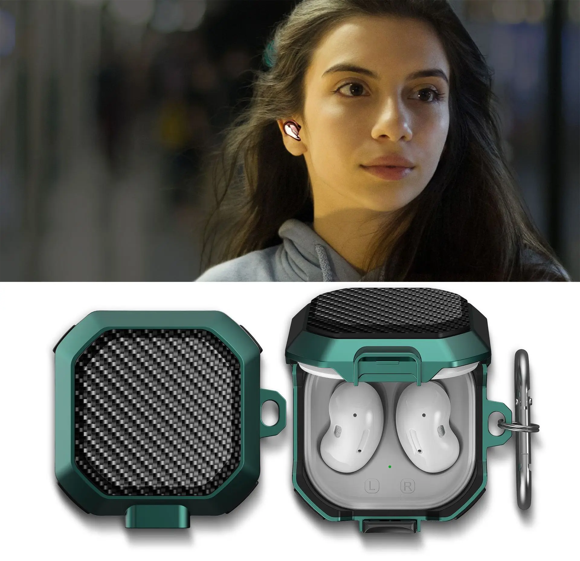 For Samsung Galaxy Buds Core Buds live/pro/FE Buds2 Pro Bluetooth Headset Cover With Switch Buckle Carbon Fiber Pattern Case