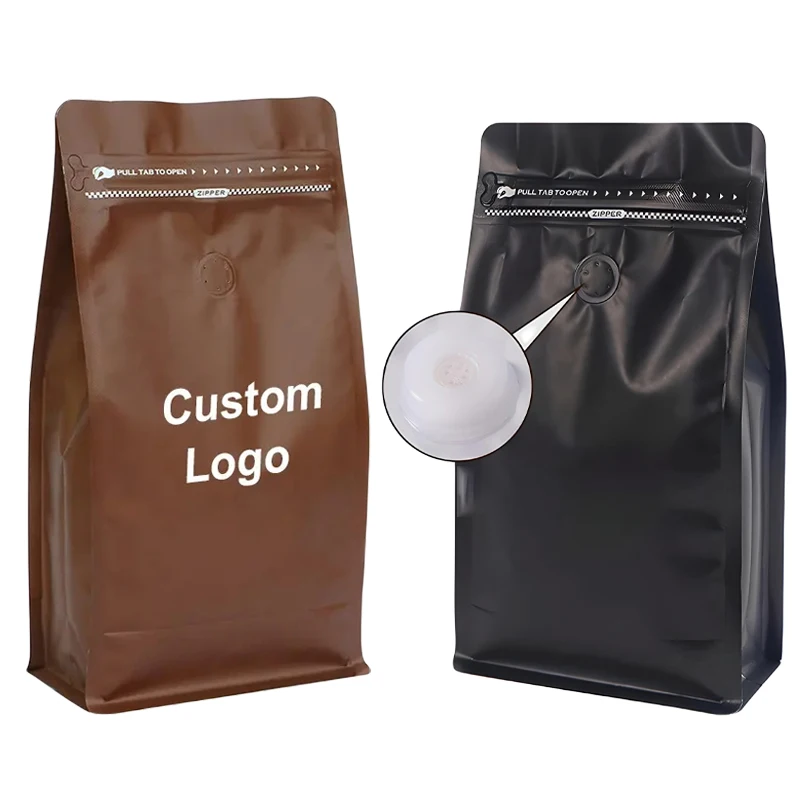 Bolsa de comida de alumínio, Zip Lock Flat Bottom, Stand Up Pouches, Sacos De Embalagem De Café De Plástico com Valv, Produto personalizado