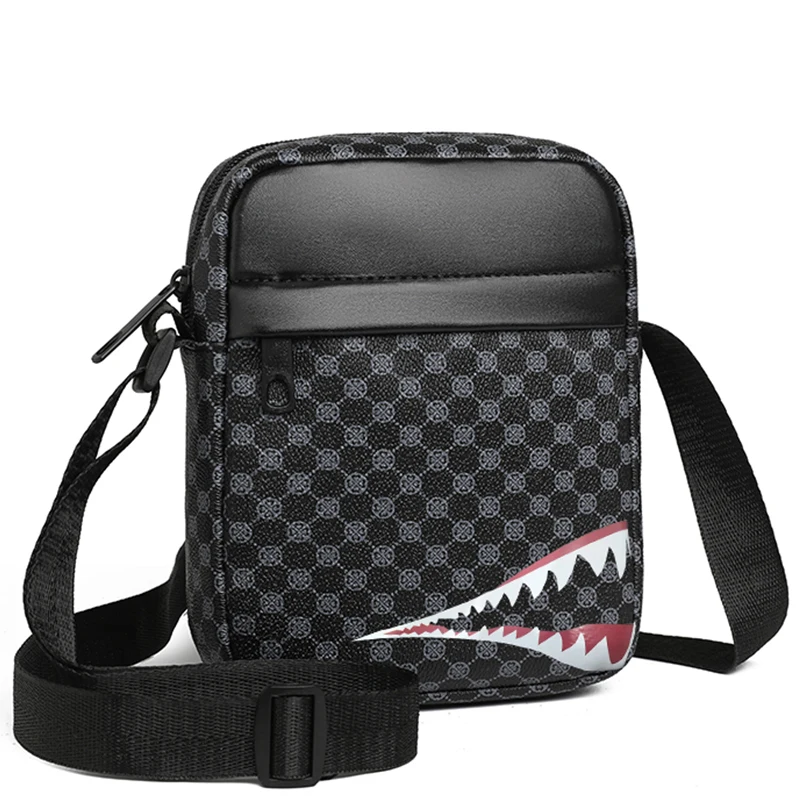 Moderne Umhängetasche mit Haifischmaul-Motiv – lässige Umhängetasche mit mehreren Taschen, verstellbarer Riemen, leichte Tasche für Männer und Frauen – Detail 6