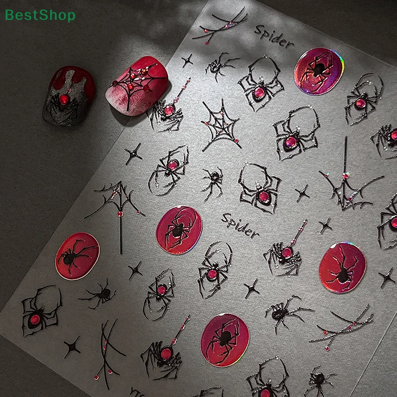 ♥♥♥3D Halloween Spider Nail Art Stickers Vintage Laser Jelly Decorative Decals DIY Manicure Decor Tool