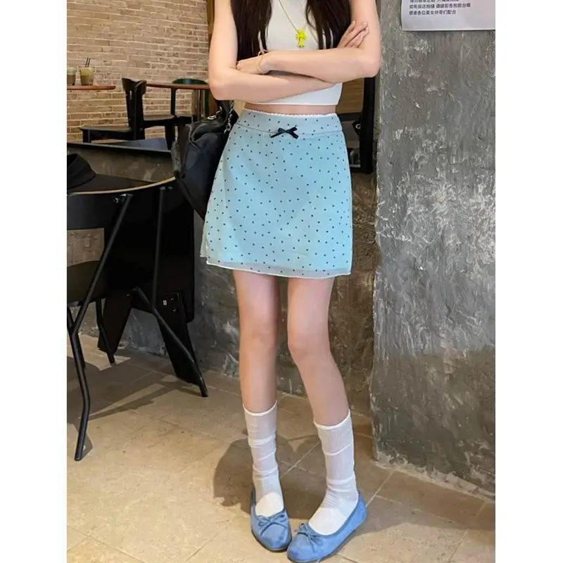 Love Lace Bow Skirt Women's Summer High Waist A Word Short Skirt