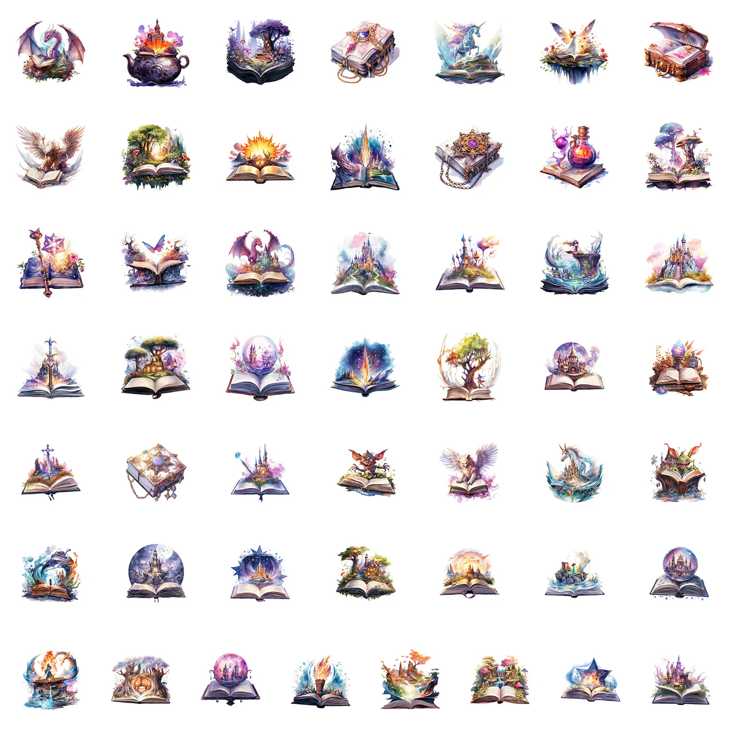 

10/30/50PCS Watercolor Fantasy Books Graffiti Stickers Decorative Scrapbook Luggage Laptop Refrigerator Waterproof Decal Toys
