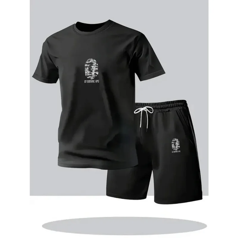 Summer men's short sleeved shorts comfortable sports suit men's casual round neck T-shirt and shorts two-piece set