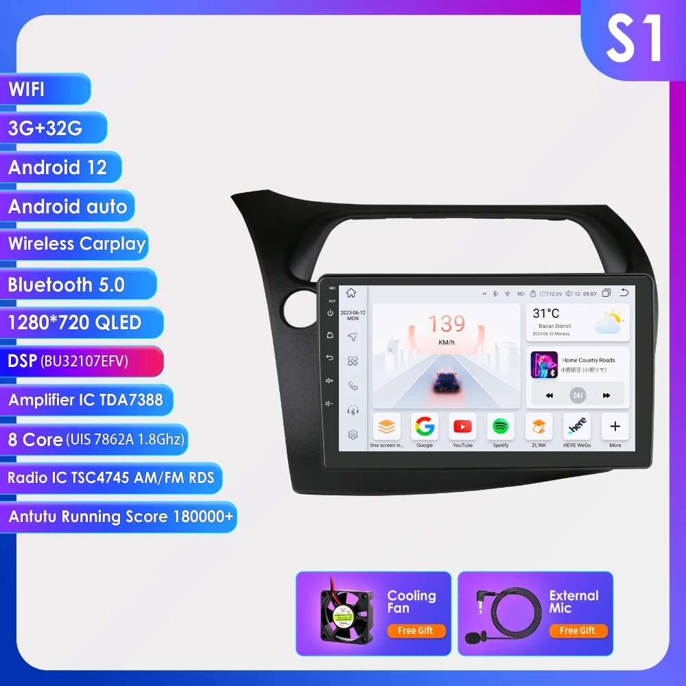 Hizpo Auto Autoradio Voor Honda Civic Hatchback 2005 - 2011 Multimediaspeler 2din Android Auto Carplay Gps Navigatie 8 128G Dsp - afbeelding 1