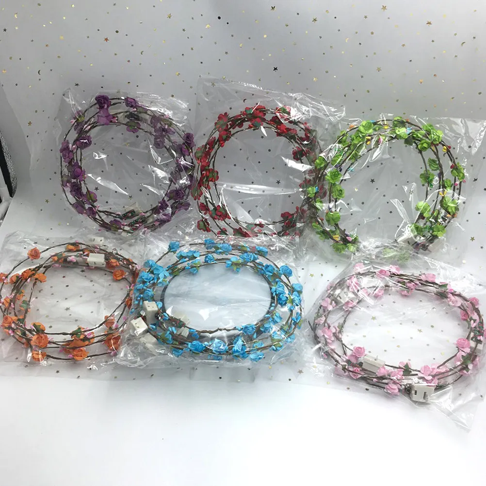 

6Pcs Elegant Light Up Flower Wreath Headbands Flexible Party Crown for Wedding Bridesmaid Birthday Christmas Halloween Photo
