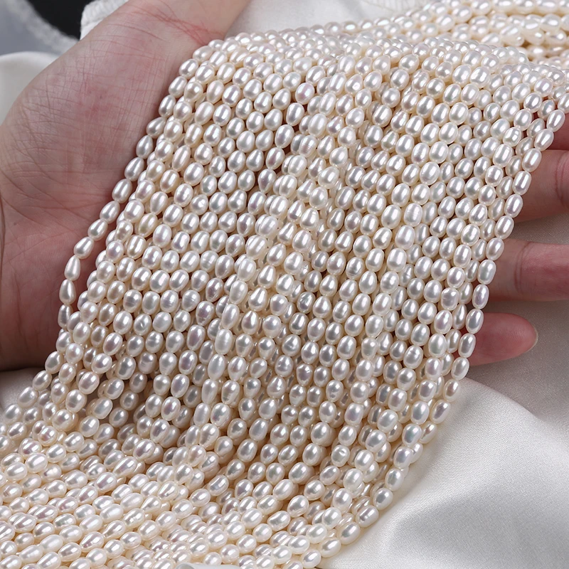 4-5mm A-AAAAA wholesale high quality natural fresh water rice shaped pearls strand