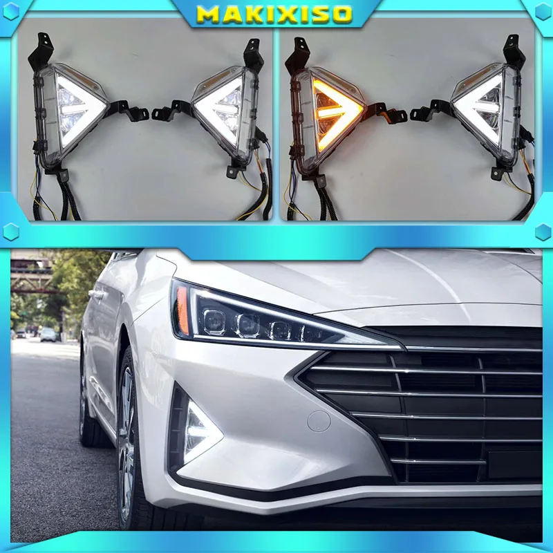 

Светодиодный ная противотуманная фара для Hyundai Elantra 2019 2020 DRL дневные ходовые огни с желтым указателем поворота drl