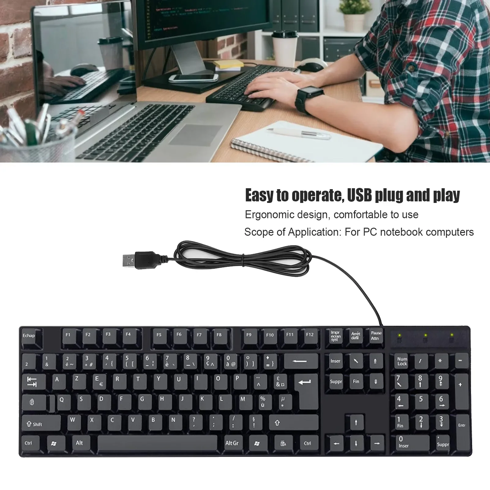 104 Keys English Russian Spanish French Keyboard Ergonomic Design USB Wired Desktop Computer Language Keyboard Home PC Laptop