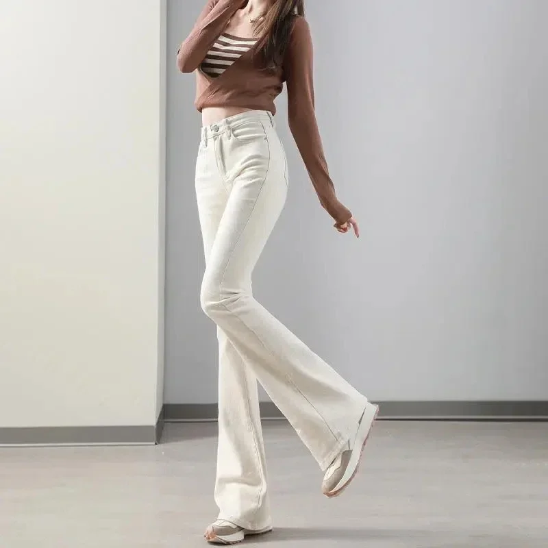 Fashion High Waist White Flare Jeans Women Casual Bell-Bottoms Skinny Spring Slim Denim Pants Ankle  Capris LJ34