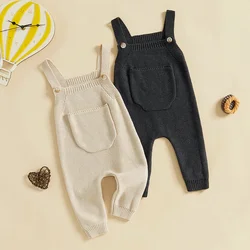 Baby Clothing Girl Boys Spring Square Neck Pocket Jumpsuit Playsuit Overall Solid Knit Outfit Newborn Clothes