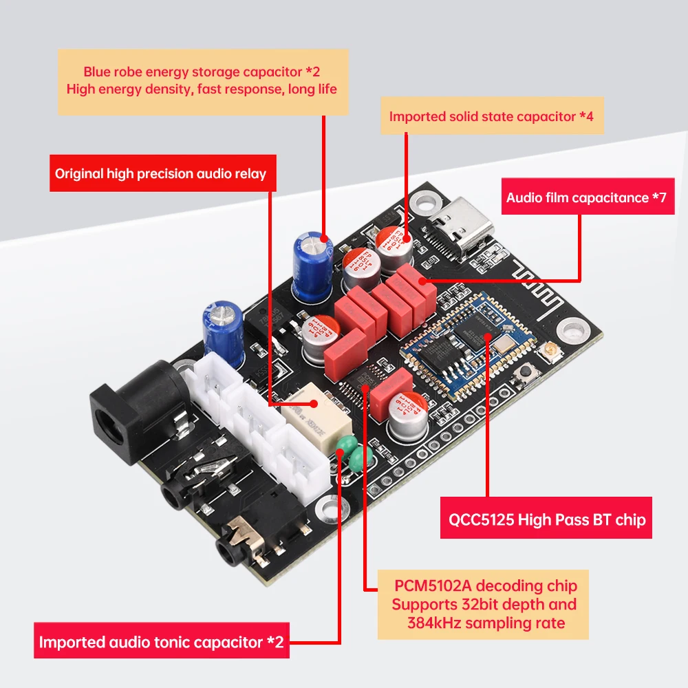 Dc 8 ~ 24V Bluetooth Audio Decoder Board XY-LA02 Qcc5125 Chip Hifi Lossless Decoder Board Aptx Ldac Lossless Hd Geluidskwaliteit