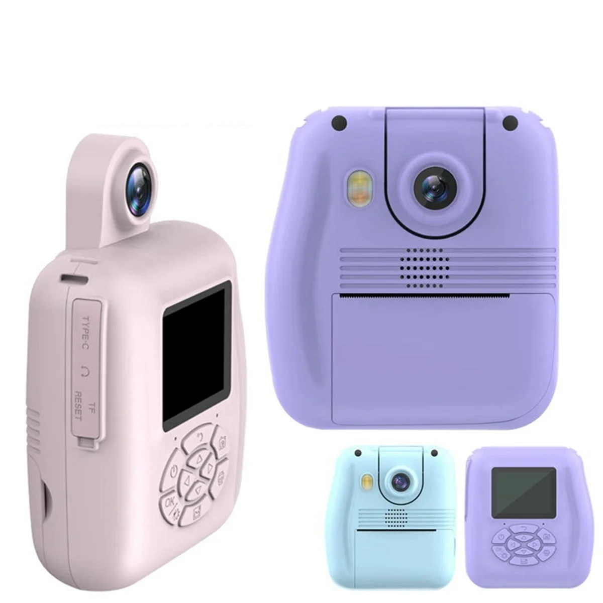 AA98 Flip Lens Kids Portable Printer Thermal Paper Stickers Paper Mini Printers Multi-Function Digital Small SLR Pink