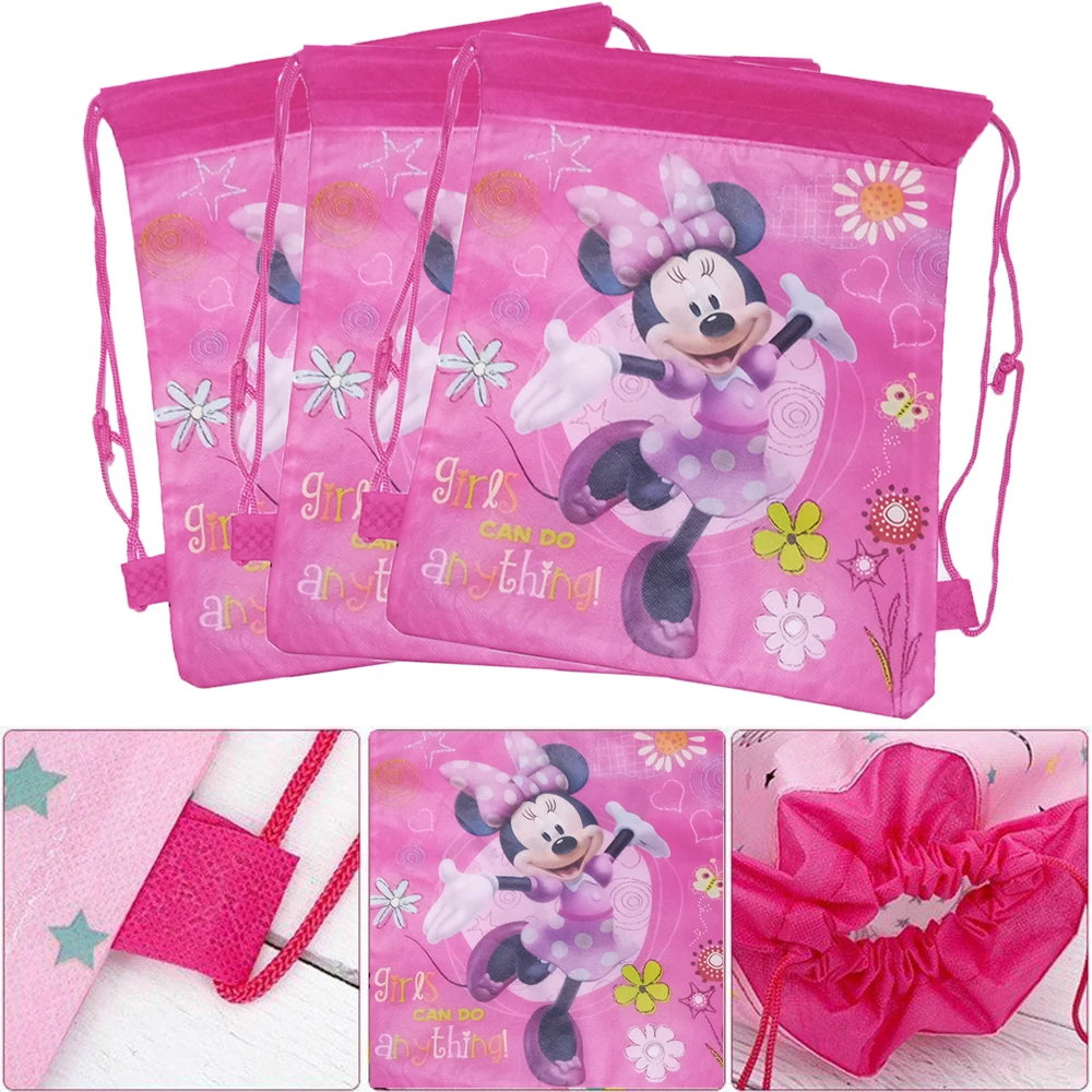 1pcs Cartoon Mickey Minnie Mouse Christmas Non-woven Fabrics Drawstring Backpack School bags Storage Bags Birthday Party Decor