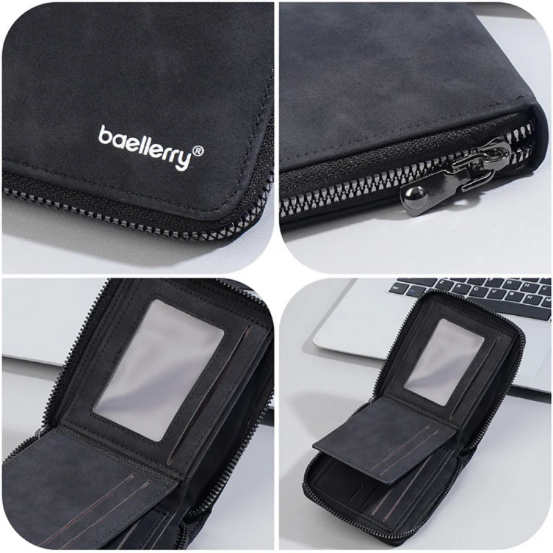 新しいメンズショートウォレット、ファッショナブルな横型ジッパー三つ折り小銭入れ、マットPU小型財布、マルチスロットカードケース