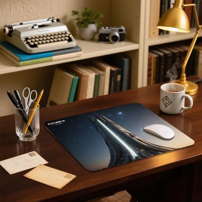 لوحة ماوس محطة الفضاء المستقبلية، قاعدة غير قابلة للانزلاق، طباعة عالية الدقة، مثالية للألعاب والاستخدام المكتبي، 26 سم × 21 سم