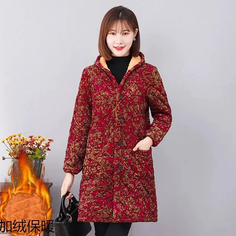 New Style With Plush Adjacent Plush Thick Cotton Jacket Medium Length Smock Women's Outerwear Warm Cotton Jacket Women's Cotton