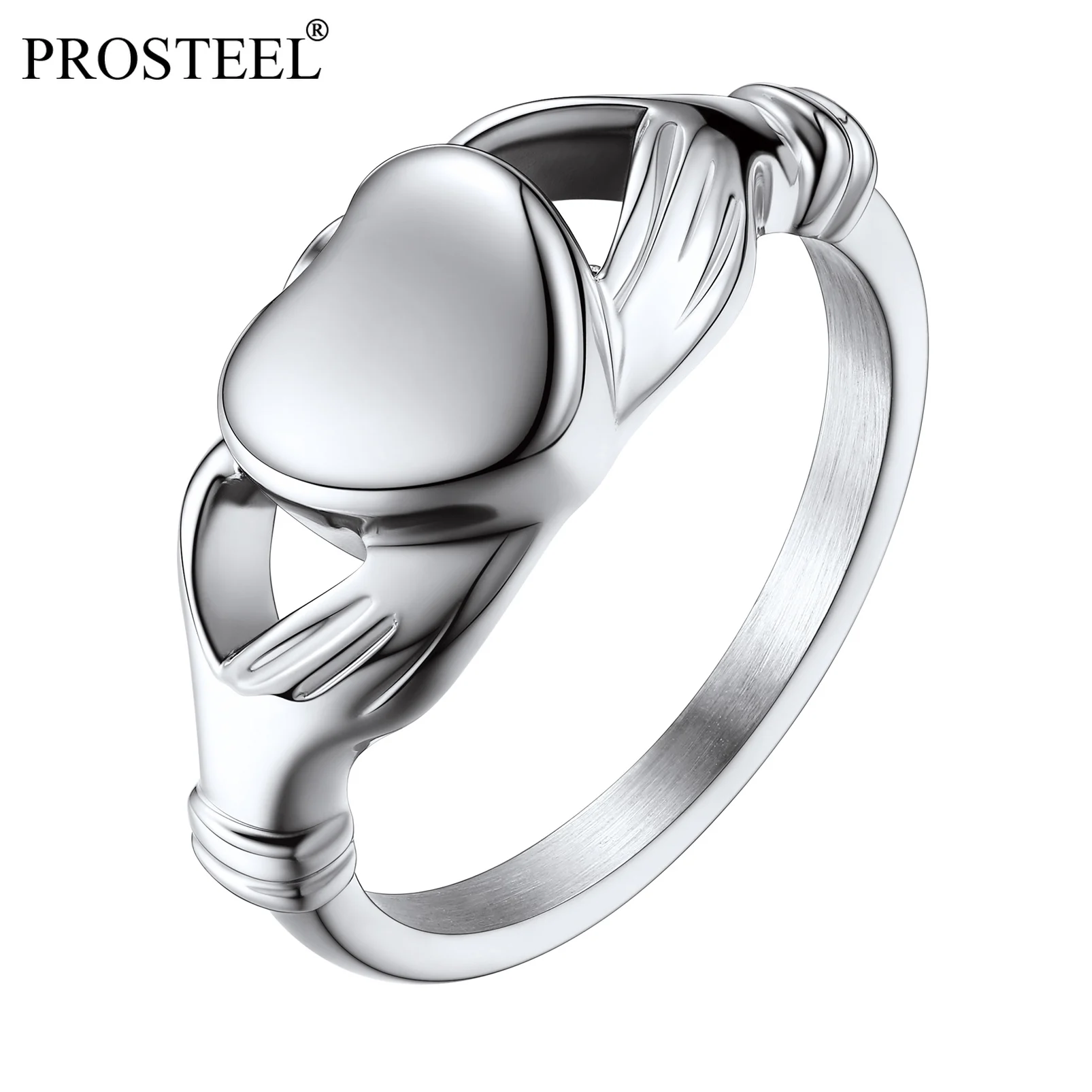 PROSTEEL Irish Claddagh Cremation Heart Rings Locket Keepsake for Women Steel Ring Size 6 to 11 Black/14K Gold Plated R40068