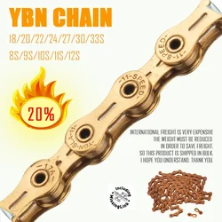 Free Shipping YBN X12L X10 X10sl X9sl X11sl Bicycle Chain 9 10 11s Gold Mountain Road Bike 116 Length