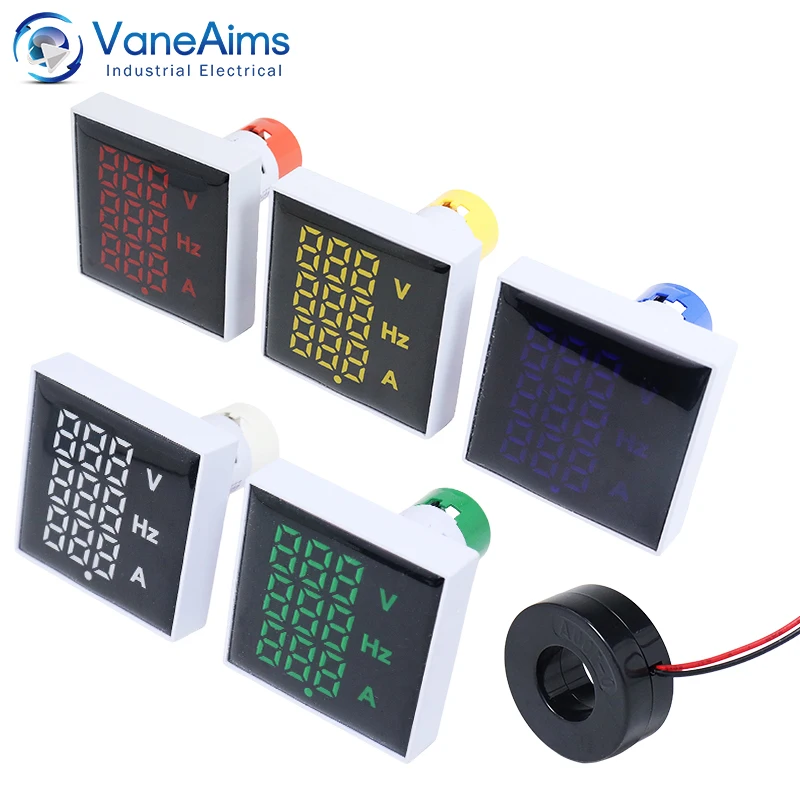 AC LED Digital Voltmeter Ammeter Hertz Meter AC60-500V Voltage Current Frequency Combo Meter Big Square Panel Volt Amp Hz Tester