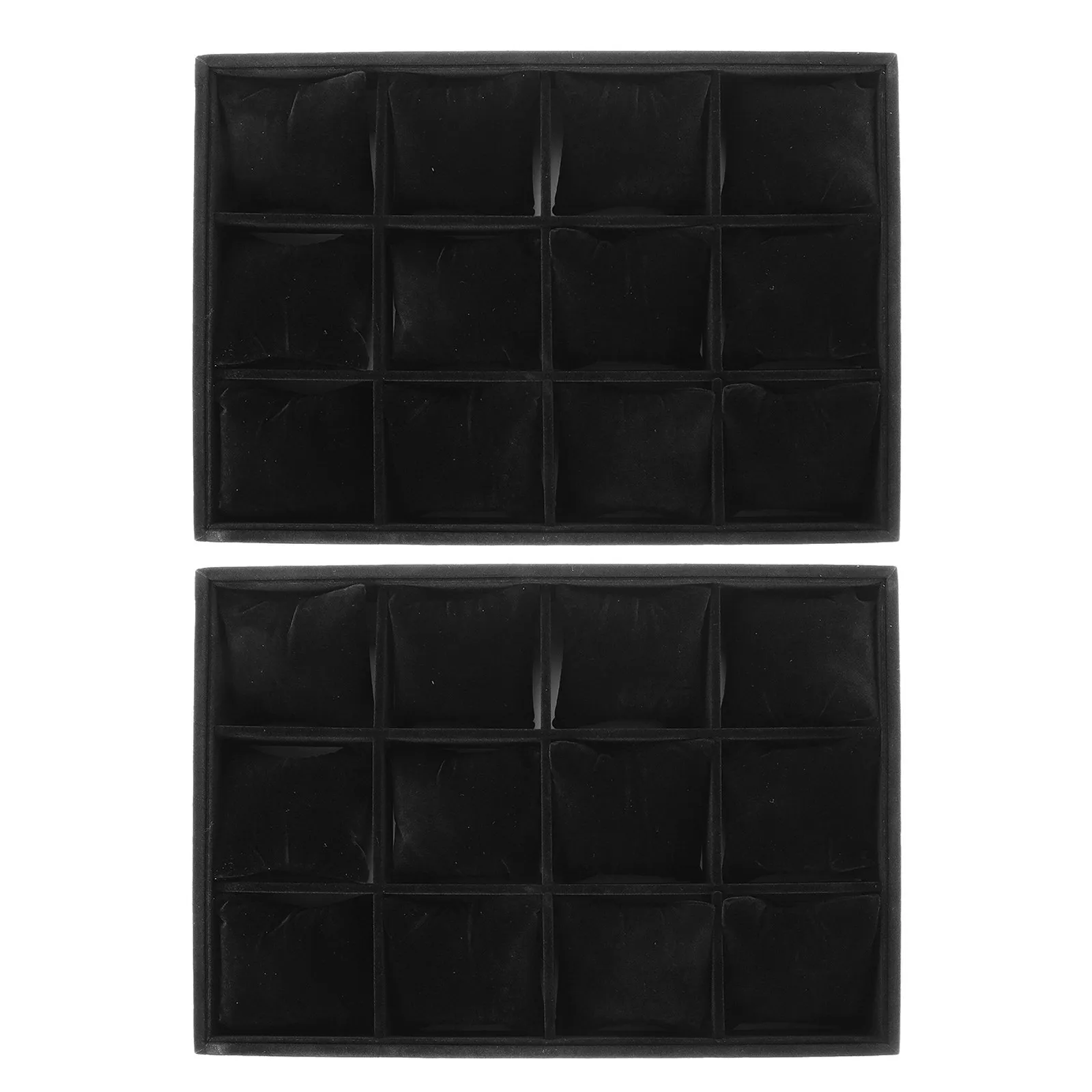 2Pcs 12-Slot Black Grid Jewelry Display Tray Organizer for Watches Bracelets Bangle Storage Scratch-Resistant Desktop Office