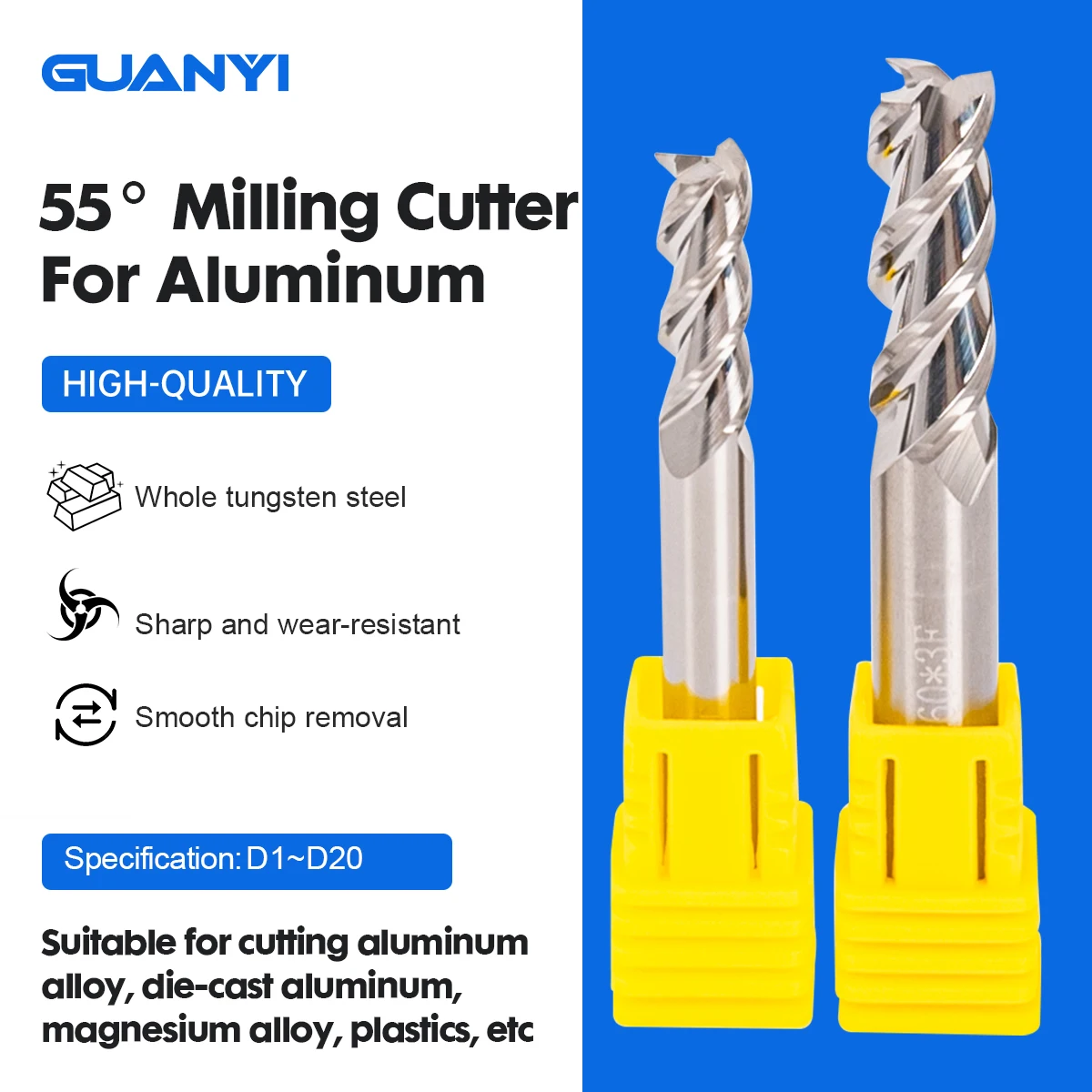 55° Milling Cutter For Aluminum Profiles Is Used To Cut Aluminum Alloy Die-Casting Aluminum Aluminum Magnesium Alloy