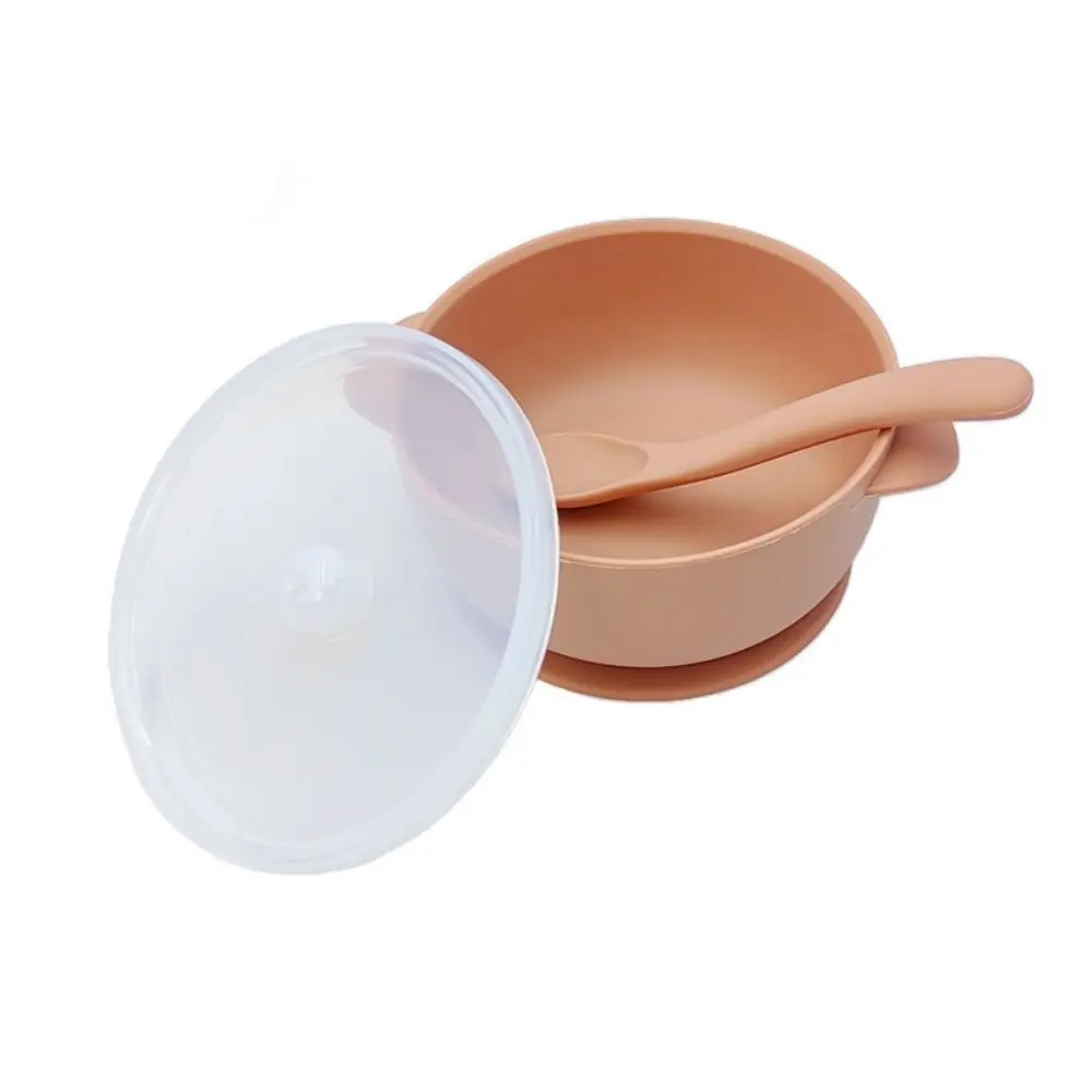 Bowl Lid Spoon Set Baby Suction Dinner Bowl Durable Waterproof Baby Silicone Suction Plate 400ML Non-Slip Feeding Tableware