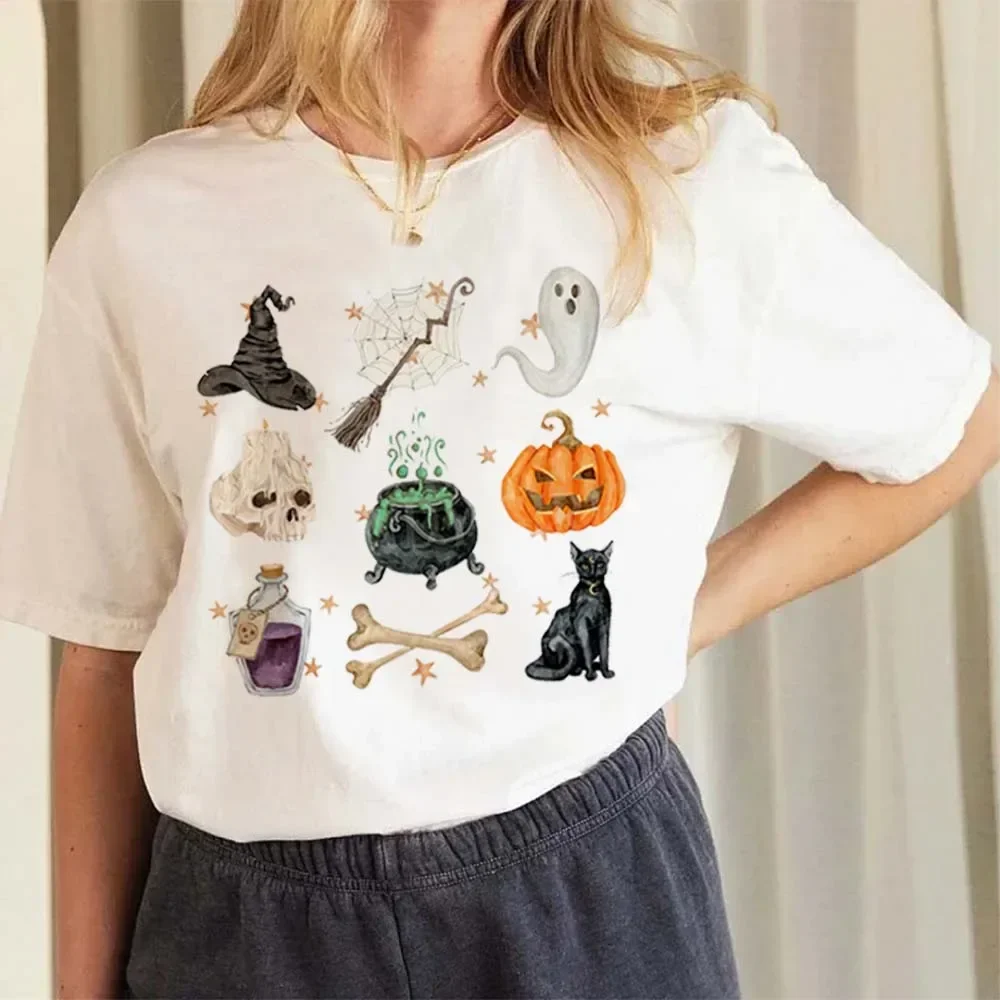 Retro nowy koszulka damska Cartoon urocza i zabawna T-Shirt na Halloween podstawowy T-Shirt Plus Size Unisex letni uniwersalny Top.