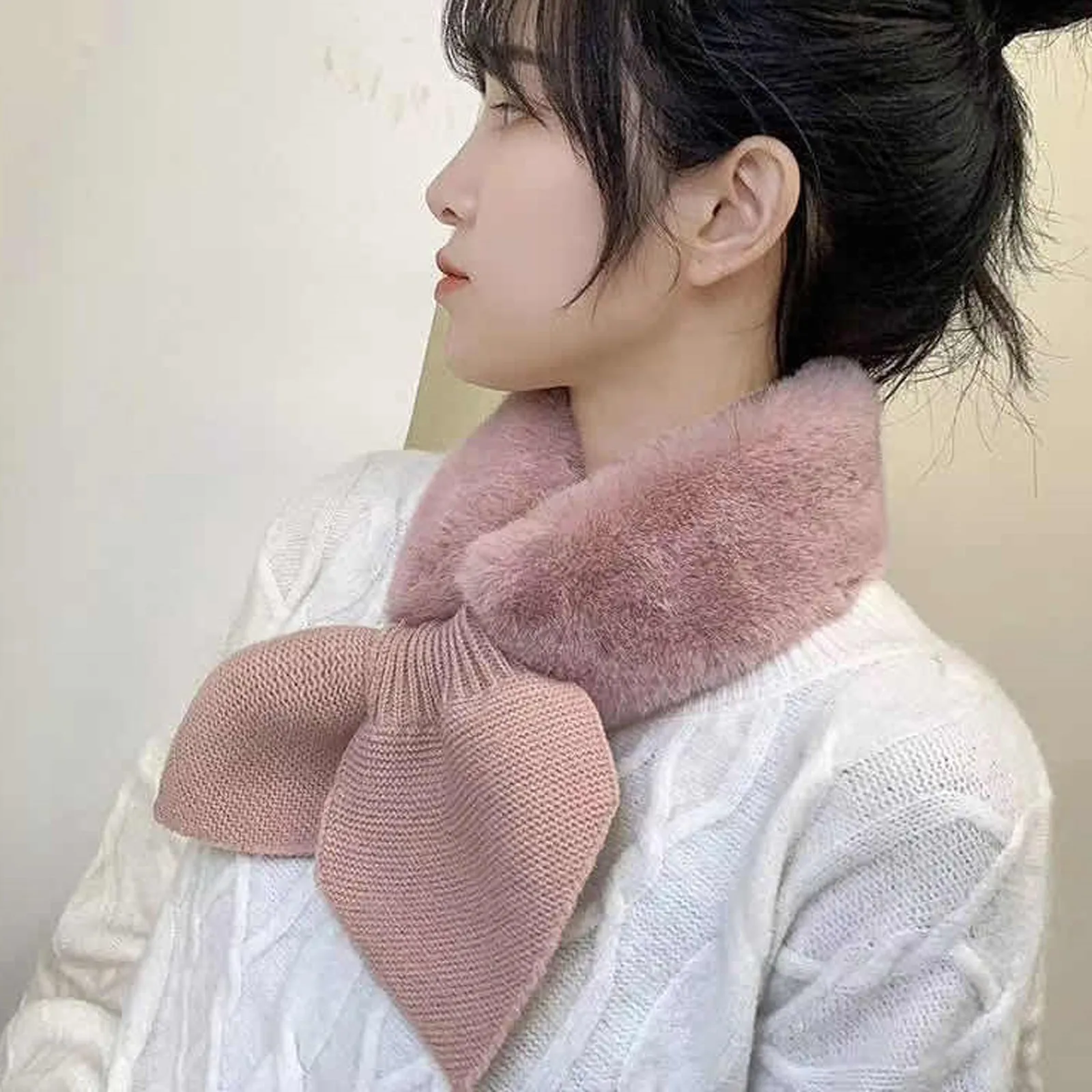 

Plush Warm Neck Collar Scarves Cross Polka Dot Scarf Knitted Scarves For Ladies Warm Fashion Dot Solid Faux Fur Scarf For Women