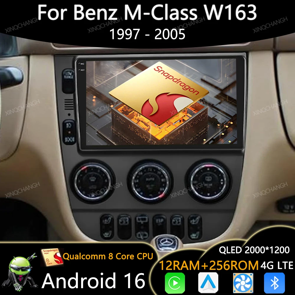 Android 16 Car Radio For Mercedes Benz M-Class W163 ML 1997 - 2005 Multimedia Stereo Video Player Head Unit 2DIN 4G WIFI QLED BT