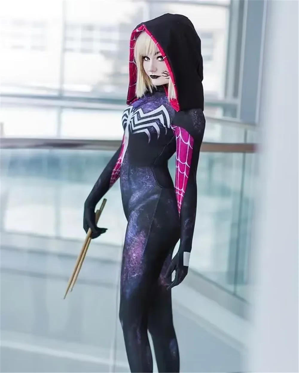 Halloween Adults Venom Gwen Stacy Spider Cosplay Costume Symbiote Superhero Zentai Suit Female Woman Full Bodysuit