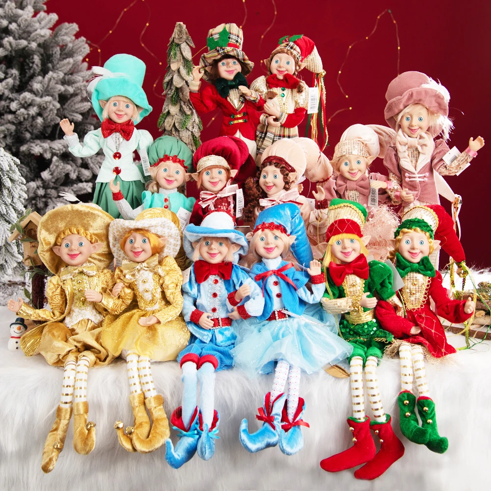 Pink Elf Couple Plush Dolls Soft Toys Christmas Tree Pendant Drop Ornaments Hanging Decoration New Year Gifts for Kids Children