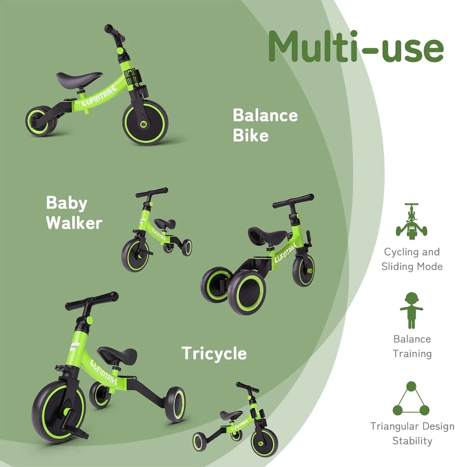 Bicicleta para niños pequeños 5 en 1 para niños de 1 año a 4 años, triciclo para niños pequeños, triciclo para niños, juguetes para niños y niñas, entrenamiento de equilibrio