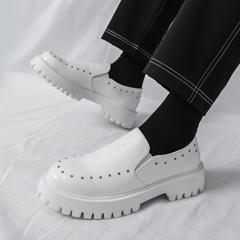 

Men Classic Loafers Black White European American Casual Thick-soled Comforta Blebreathable Fashionable Leather Shoes Size 38-46