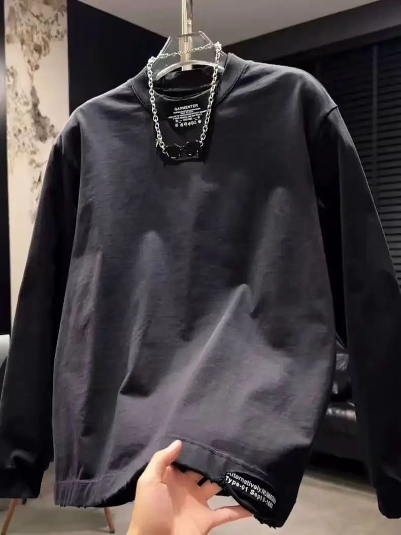 

Retro American Sweatshirt Long Sleeve T-Shirt Hole Punching Small Letter Print plus Size 300 Pounds Autumn Winter Fashionable...