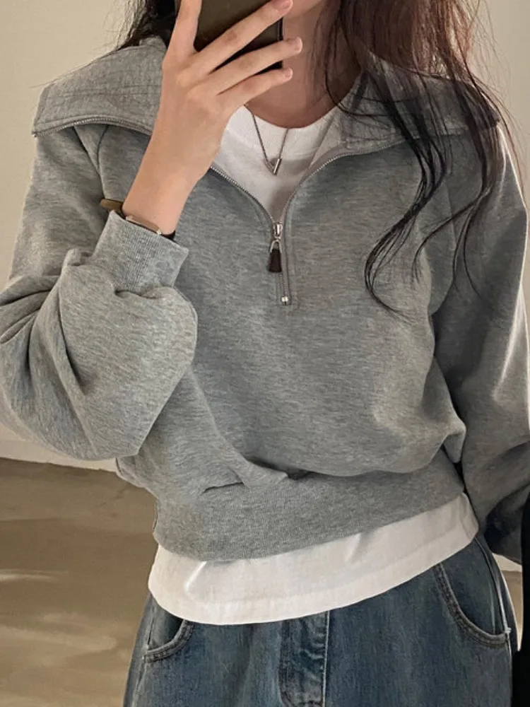 

Стильная осенняя женская толстовка на молнии с коротким рукавом, свободного кроя, удобная, дышащая, модная, для уличного стиля