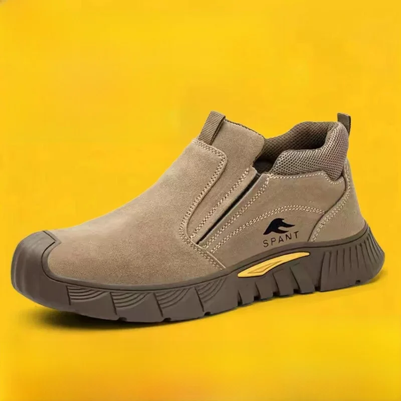Welding Work Boots Men's Four Seasons Mid-Calf One-Touch Anti-Punch Anti-Stab Steel Head Lightweight Bull Tendon Con...