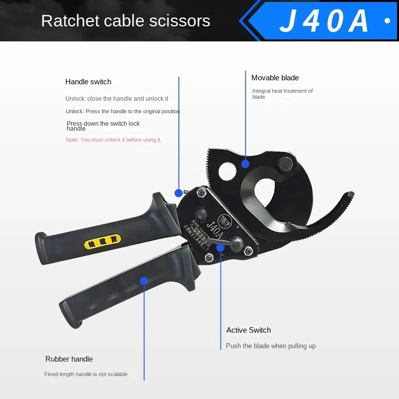 J40A Steel Ratchet Cable Cutter Hand Wire Ratcheting Cutting Tool Up To 300 Mm² Ratchet Cable Scissor Gear Wire Scissor Tools