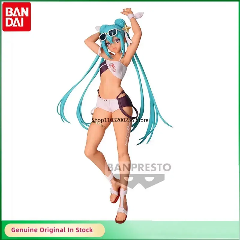 

20cm Original Banpresto VOCALOID Hatsune Miku Racing Miku 2023 Tropical PVC Action Figure Model Collection Doll Toys