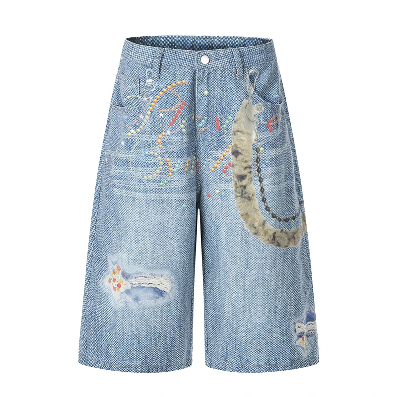 

Мужские джинсы American Style с 3D-печатью, широкие, длиной 7/8, прямого кроя, повседневные, удобные, свободного кроя, с цифровым принтом